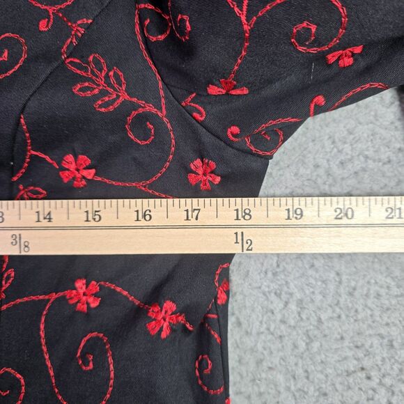 Christine Phillipe Womens Blazer 8 Black Red Floral Embroidered Cotton Pockets - Picture 11 of 15